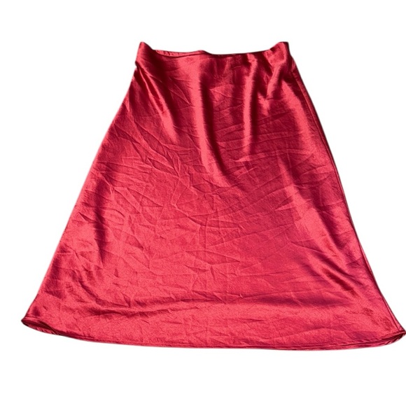 Karen Kane Lipstick Red Satin Bias Slip Midi Skirt Cocktail - Picture 4 of 13